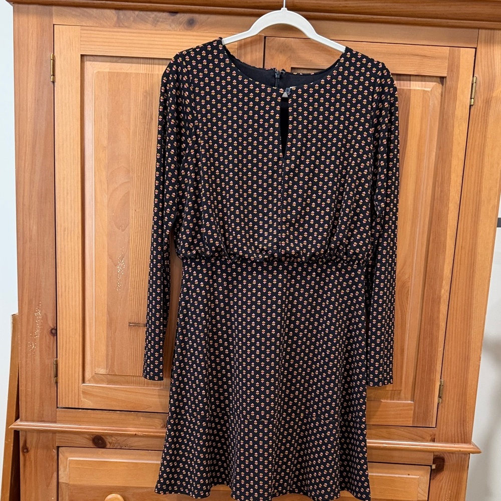 LOFT Black and Pink Geometric Long Sleeve Dress